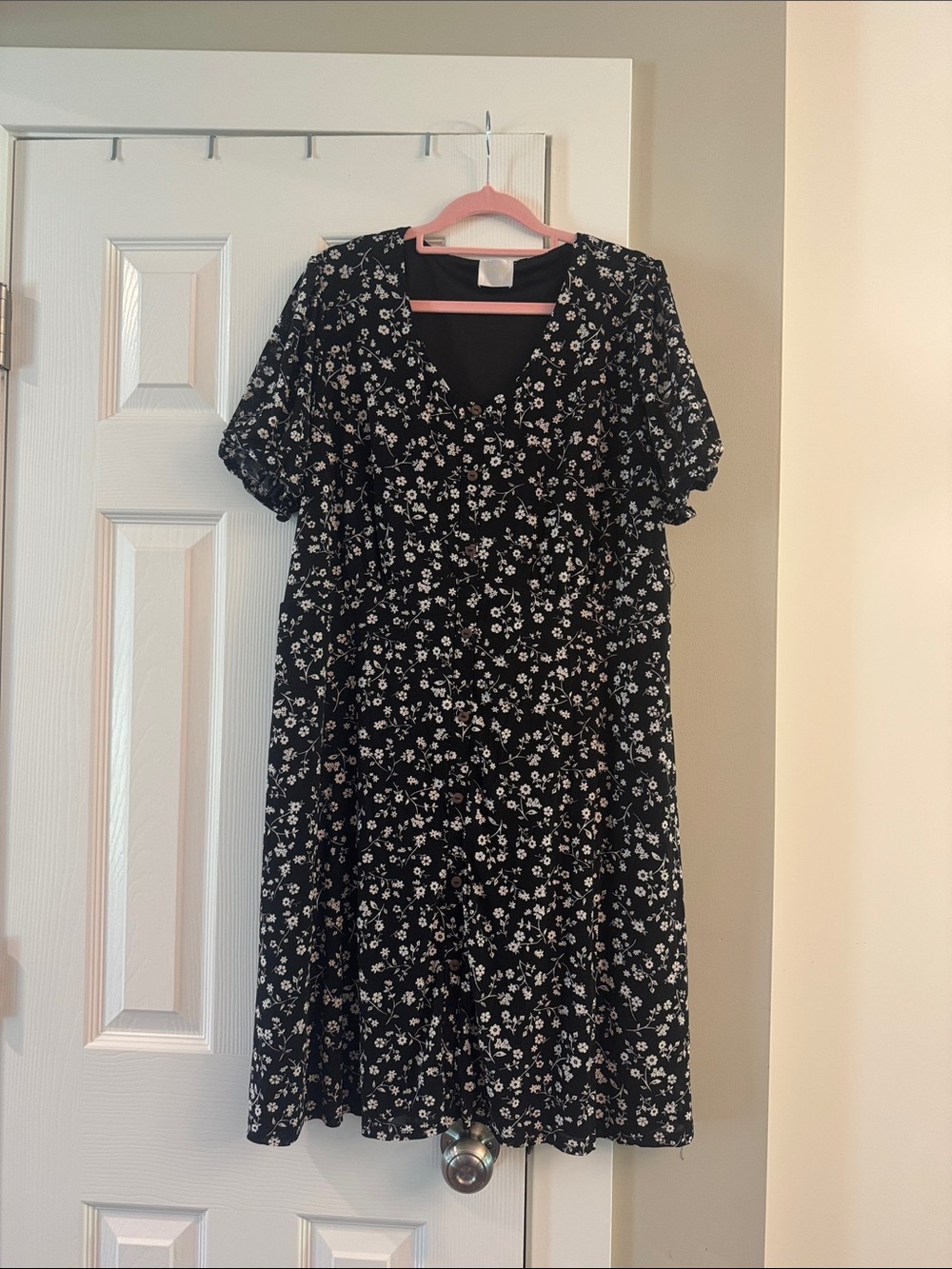 Siren Lily Black Midi Dress with White Floral Print